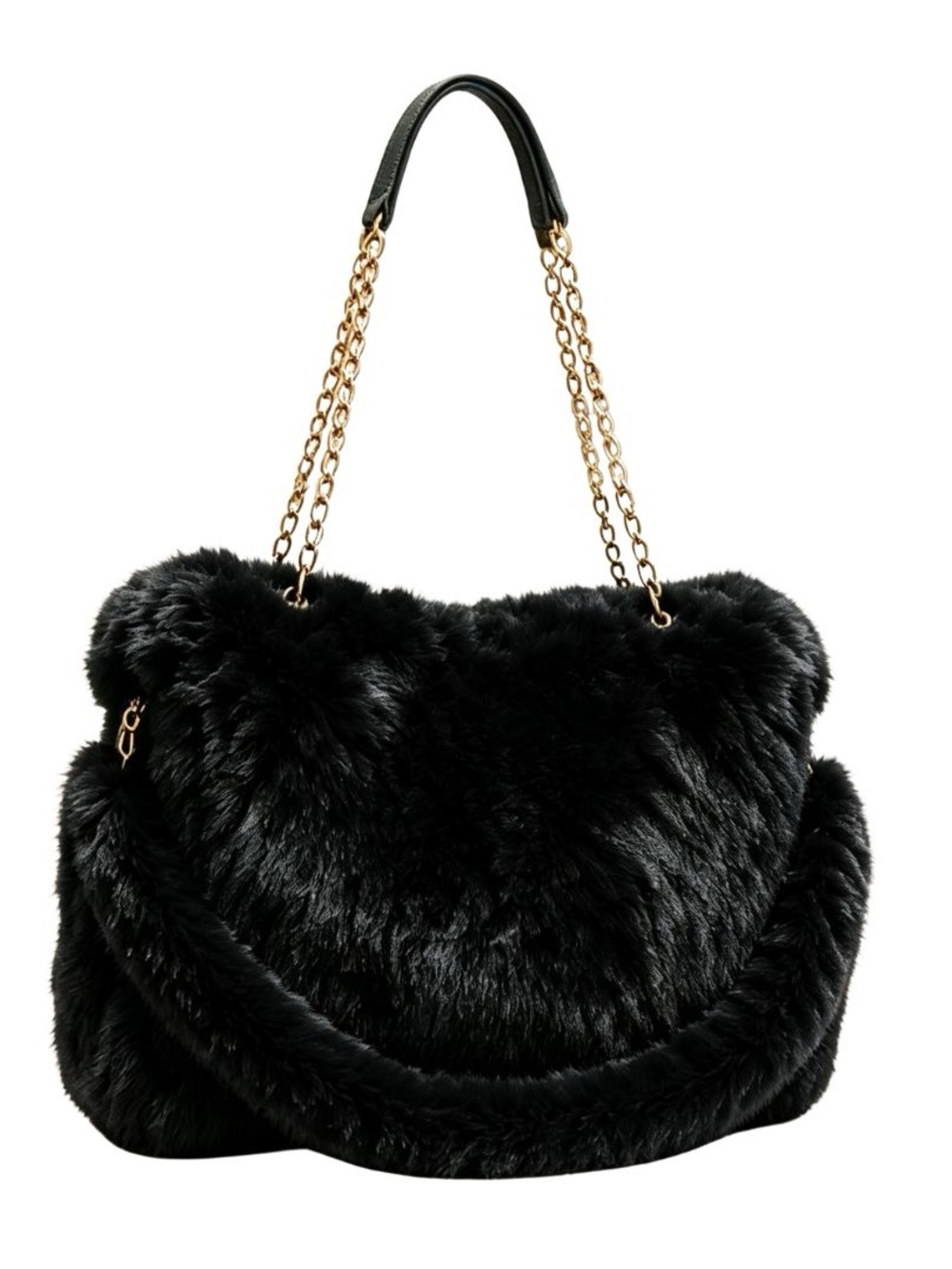 NEW RELEASE! Black Faux Fur Shoulder Bag with Gold Chain
